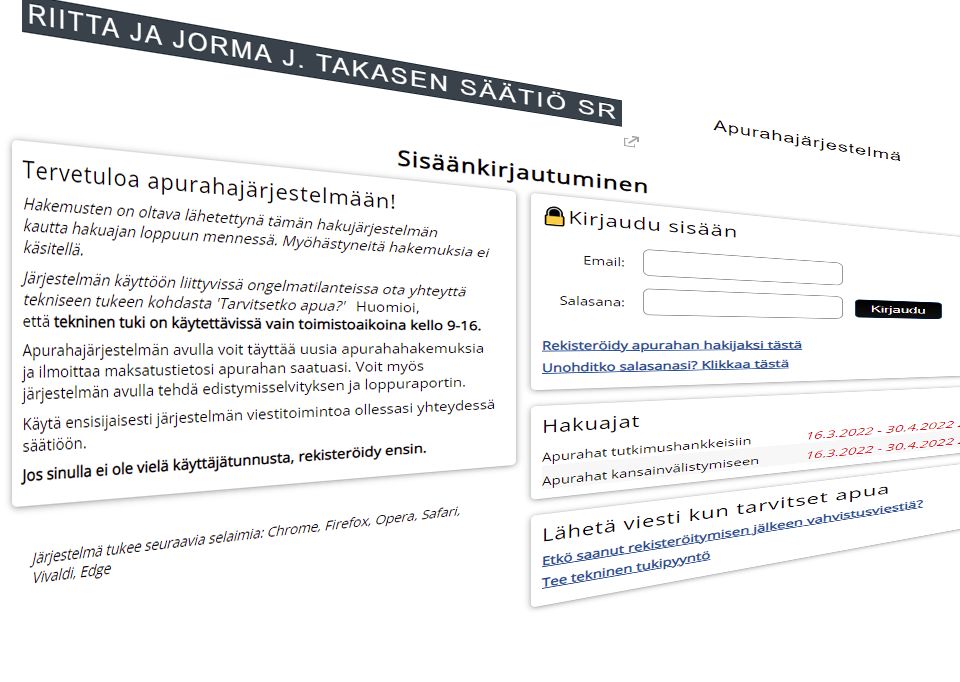 Riitta ja Jorma J. Takasen Säätiön apurahajärjestelmä